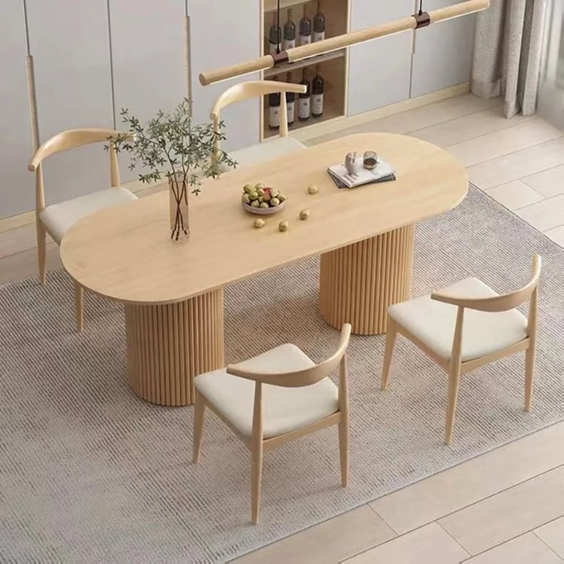 63″ Japandi Style Oval Wood Dining Table Natural Seats 4-6 People