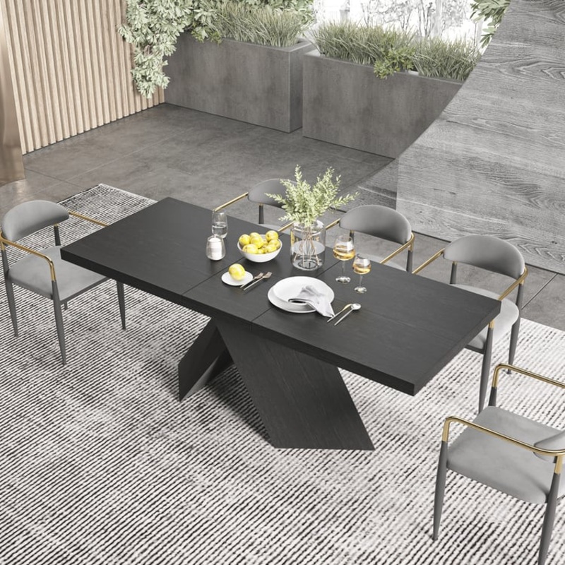 63''-79'' Farmhouse Extendable Black Dining Table Seats 6-8
