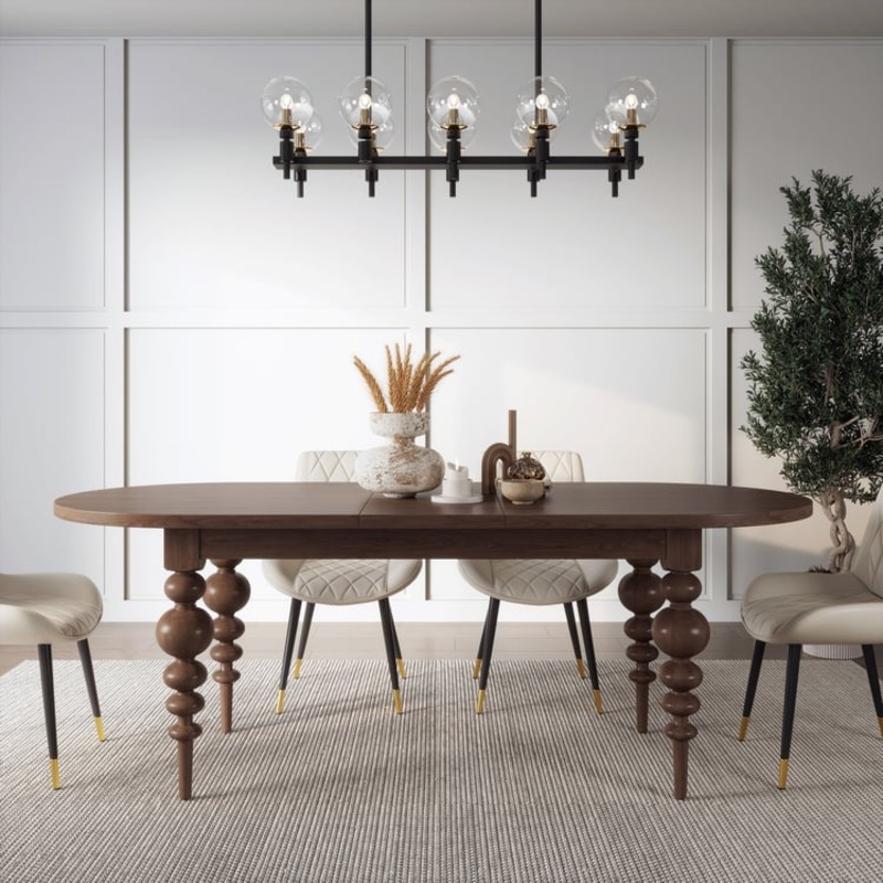 67″-79″ Mid-Century Oval Extendable Dining Table Walnut Seats 4-8 People