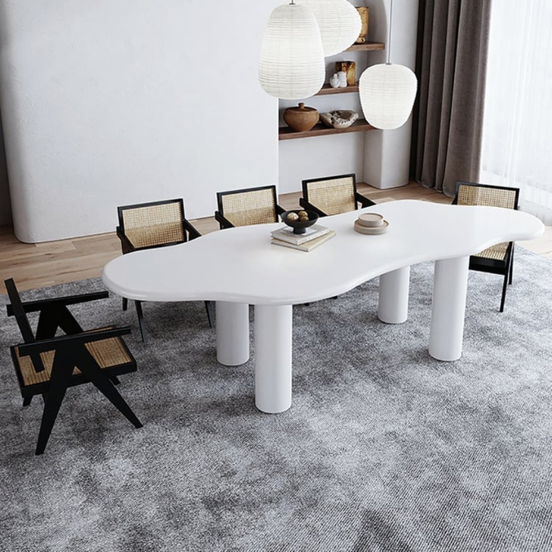 70.9″ Japandi Style Irregular Wood Dining Table White Seats 4-6 People