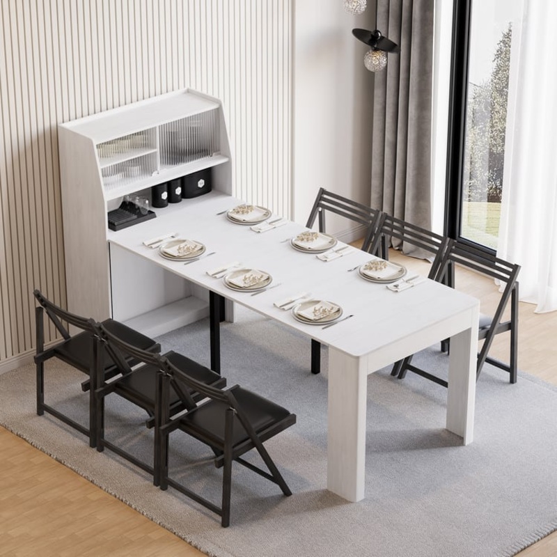70.9'' Farmhouse Extendable Dining Table with Storage Sideboard White Seats 4-6 People