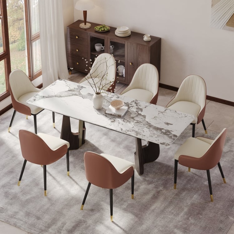 71″-87″ Rectangle Extendable Dining Table Sintered Stone Top for 6-8 People