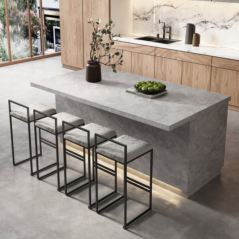 72″ Japandi Style Wood Kitchen Island with Multi-Storage and LED Light Gray