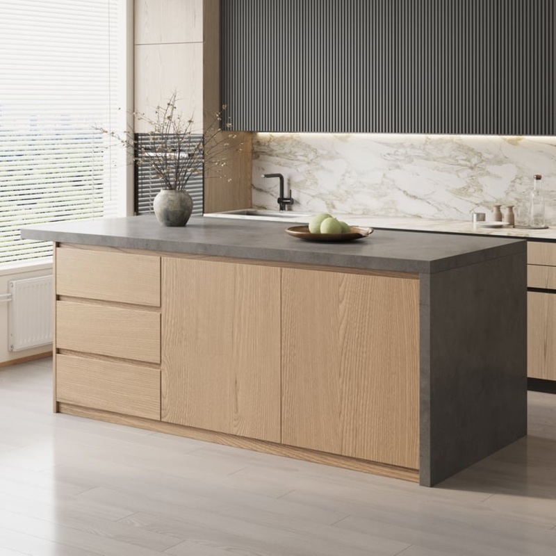72″Japandi Style Wood Kitchen Island with Storage