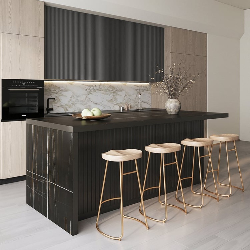 72″ Modern Style Laminate Kitchen Islands with Ample Storage Space Black