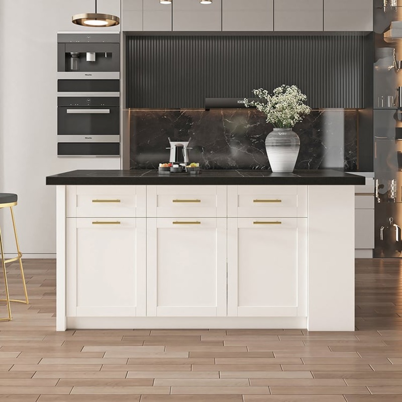 72″ Modern Style Laminate Kitchen Islands with Multi-Storage Black & White