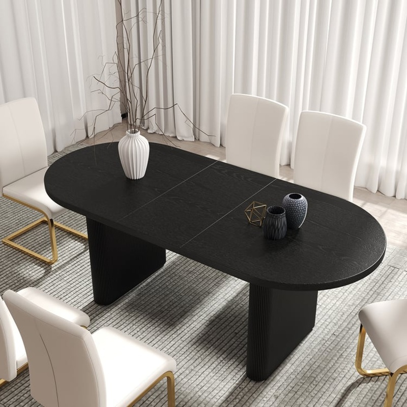 79″-94″ Japandi Oval Extendable Dining Table Black Seats 8-10 People