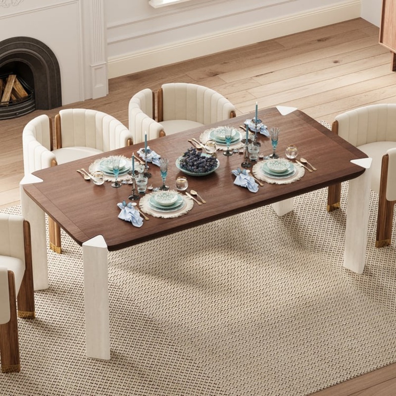 79″ Rectangular Dining Table with Concrete Post Legs Seats 6-8 People