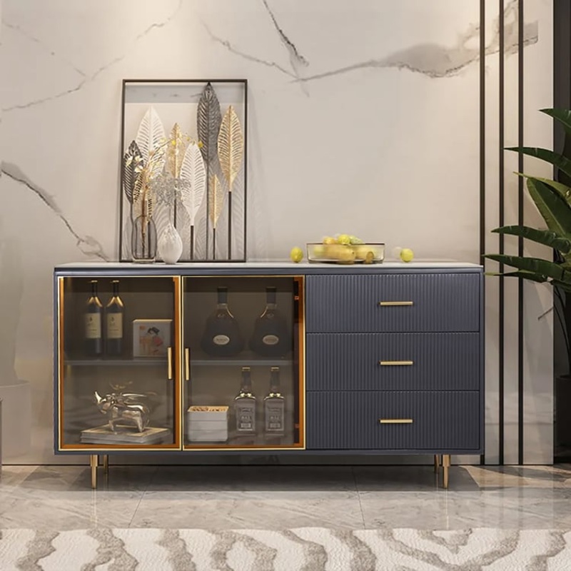 Cofab 47.2″ Sideboard Sintered Stone Top Luxury Buffet Tempered Glass Doors in Small