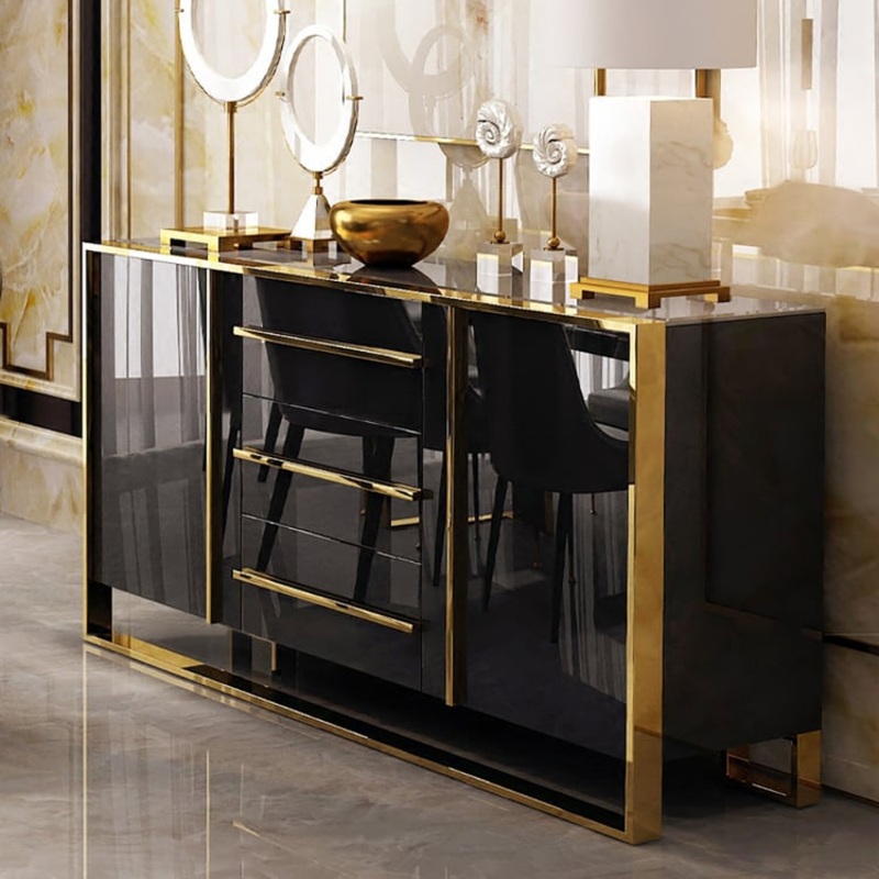 Cylina 59″ Glossy Black Buffet & Sideboard with 3 Drawers & 2 Doors