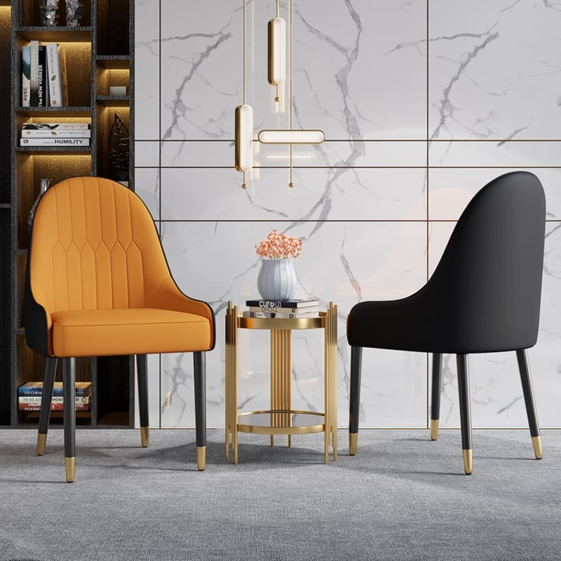 Darg Series Set of 6 Modern PU Leather Dining Chairs Black and Orange