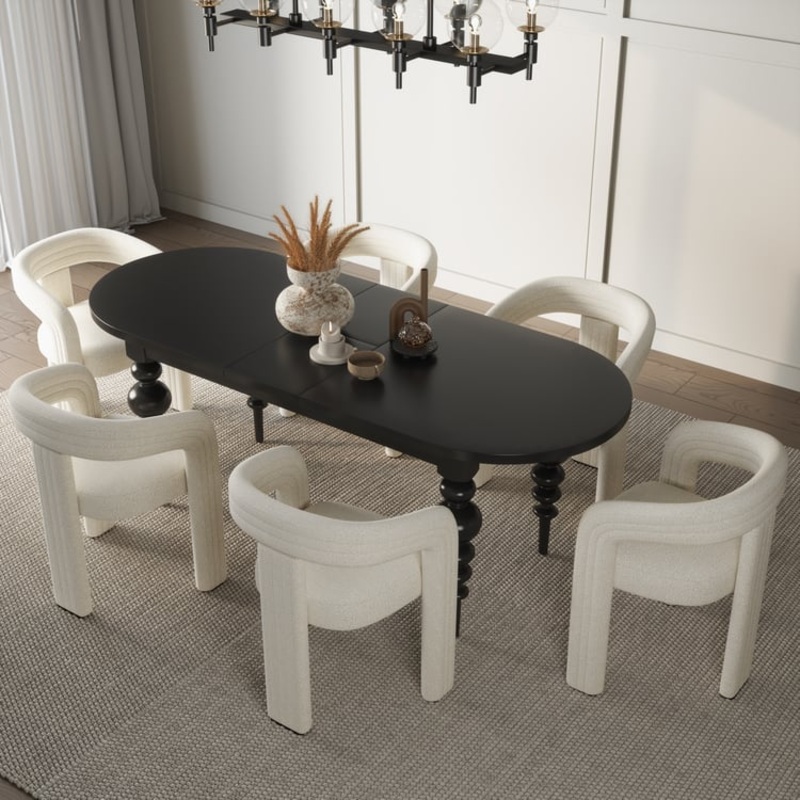 Dining Set 67″-79″ Extendable Dining Table Black with 6 Chairs