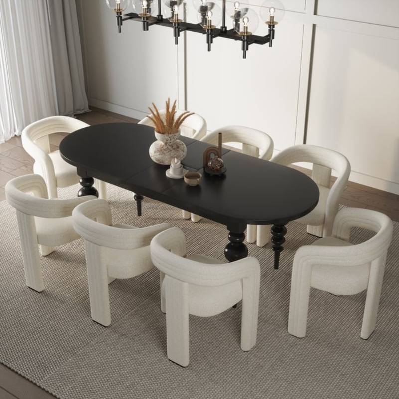 Dining Set 67″-79″ Extendable Dining Table Black with 8 Chairs