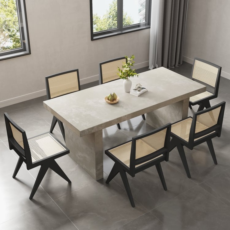 Dining Set  70.9″ Farmhouse Dining Table Gray with 6 Chairs