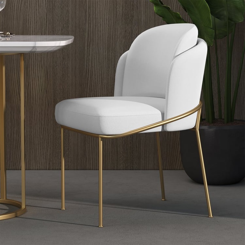 Linenic Series Set of 4 Modern Dining Chairs with Linen Upholstery White&Gold