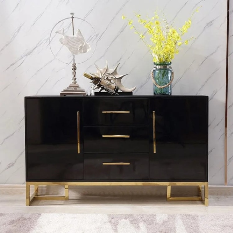 Stovf 59″ Black Sideboard Buffet with Drawers Modern Wood Dining Room Sideboard Cabinet