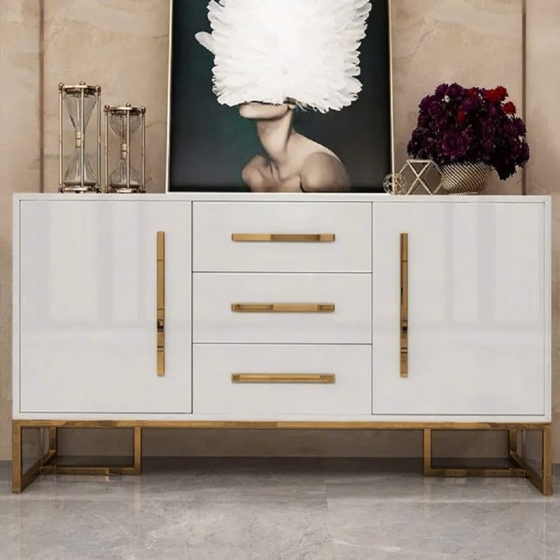 Stovf White Modern 59″ Wood Sideboard with Drawers Kitchen Buffet Cabinet