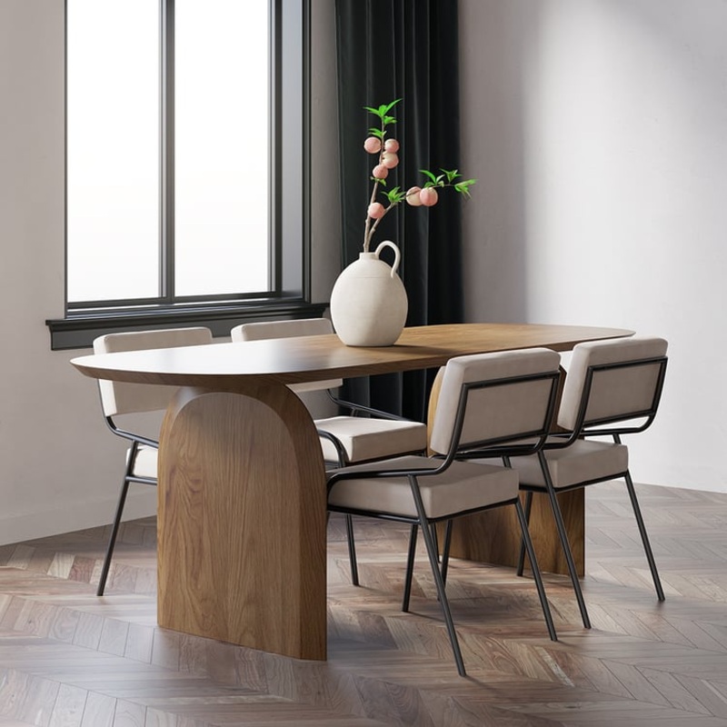 Tintica Series 78.7″ Japandi Style Oval Wood Dining Table Walnut Seats 6-8 People