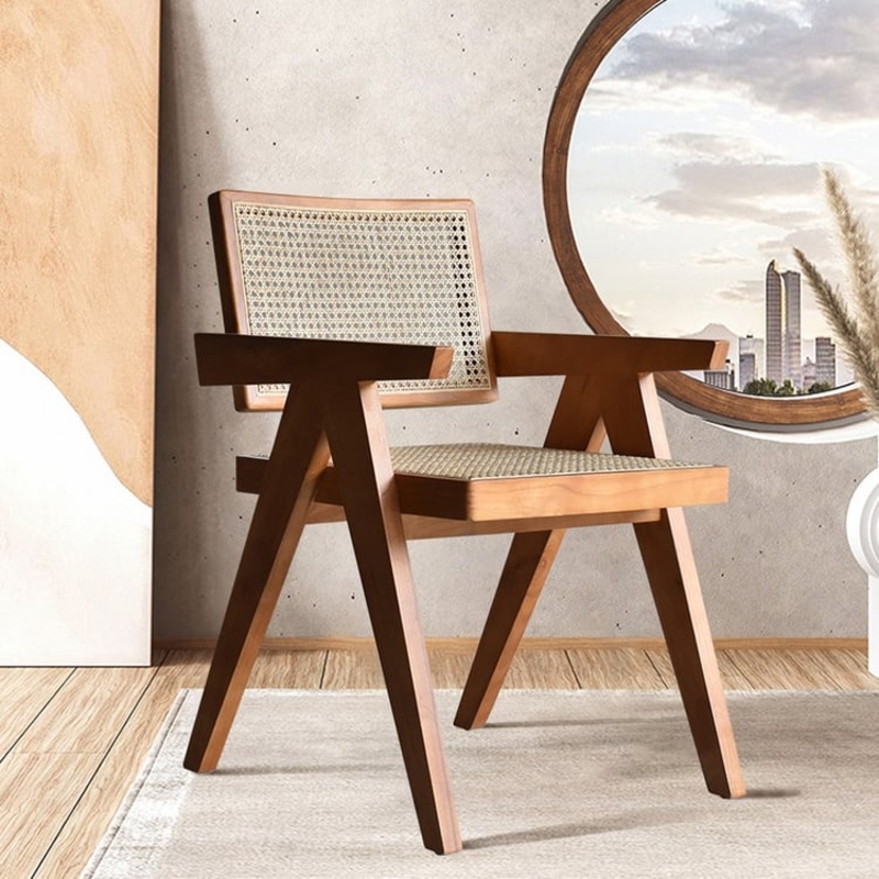Archic Series Set of 2 Japandi Modern Folding Wood Dining Chairs Walnut