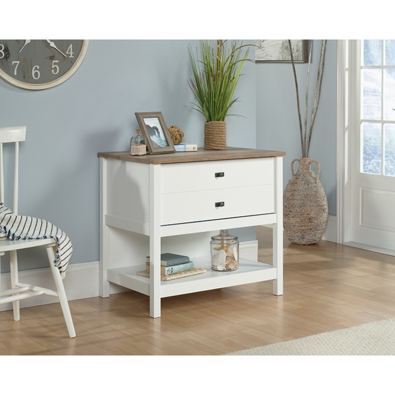 Cottage Road File Cabinet White with Wood Accent  (427307)  Sauder