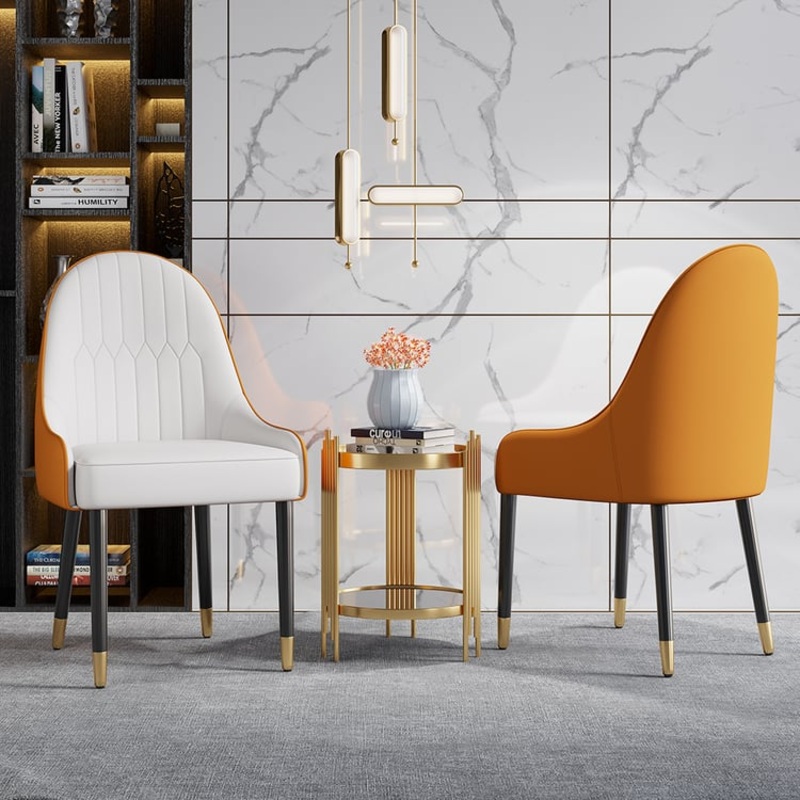 Darg Series Set of 4 Modern PU Leather Dining Chairs White & Orange