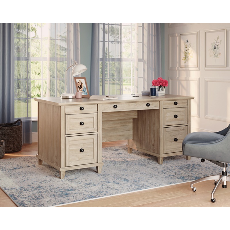 Hammond Executive Double Pedestal Desk Chalk Oak (428246)  Sauder