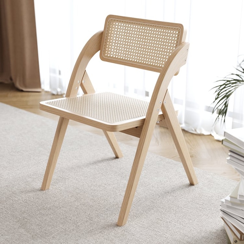 Japandi  Set of 4 Japandi Folding Solid Wood Natural Dining Chairs