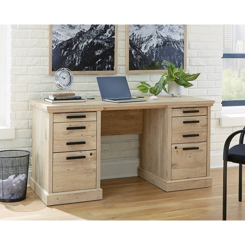 Mason Peak Credenza Desk Prime Oak (427801)  Sauder