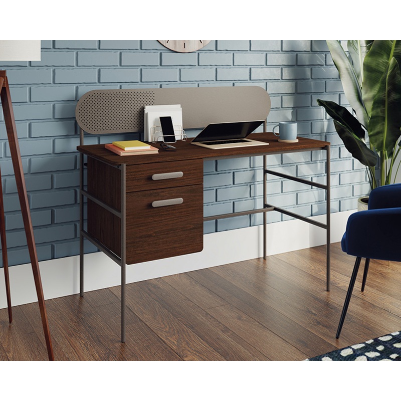 Radial Modern Pedestal Desk Umber Wood (426025)  Sauder