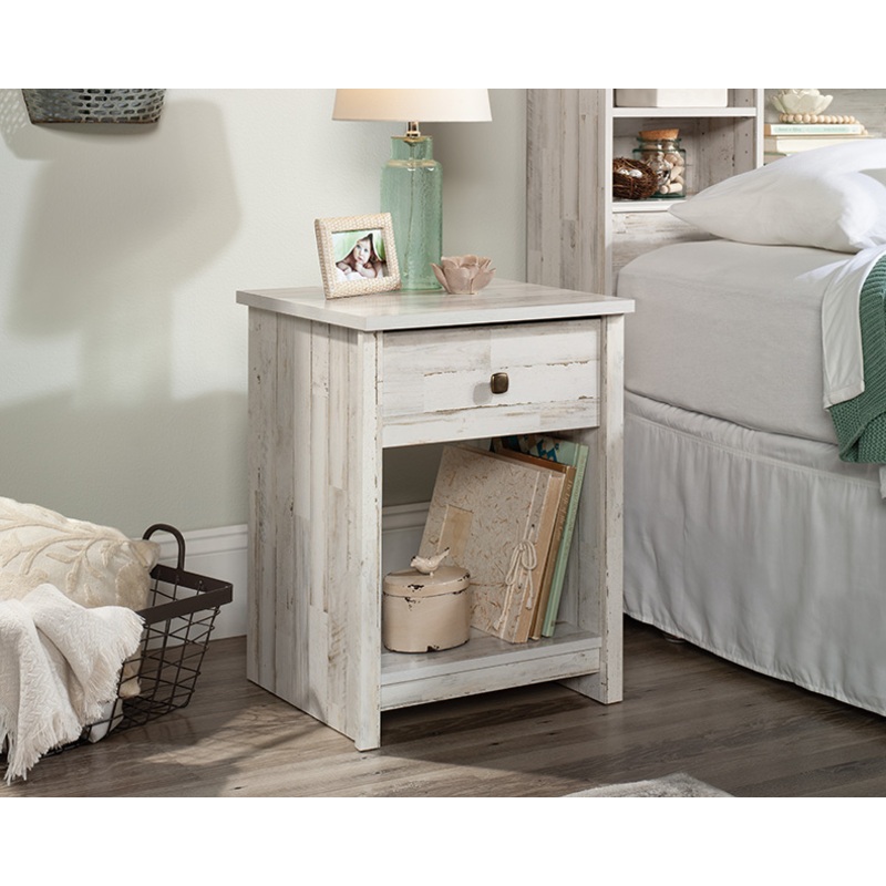 River Ranch Rustic Nightstand with Drawer White Plank (429626)  Sauder