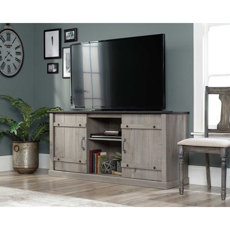 Sauder Select TV Credenza Mystic Oak with Raven Oak Accent (429347)  Sauder