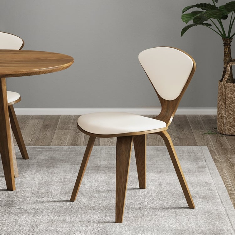 Set of 4 Mid-Century Modern Dining Chairs PU Leather Upholstery Walnut&White