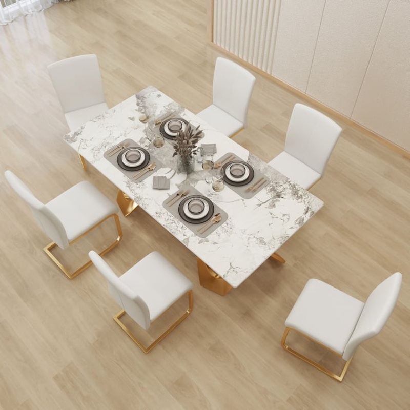 Set of 6 Modern Dining Chairs with PU Leather Upholstery White