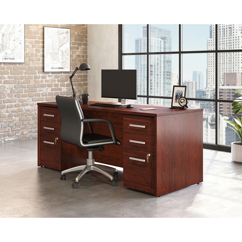 Affirm 72 Desk, 3-Drw Ped X2 Classic Cherry (430206) – Sauder