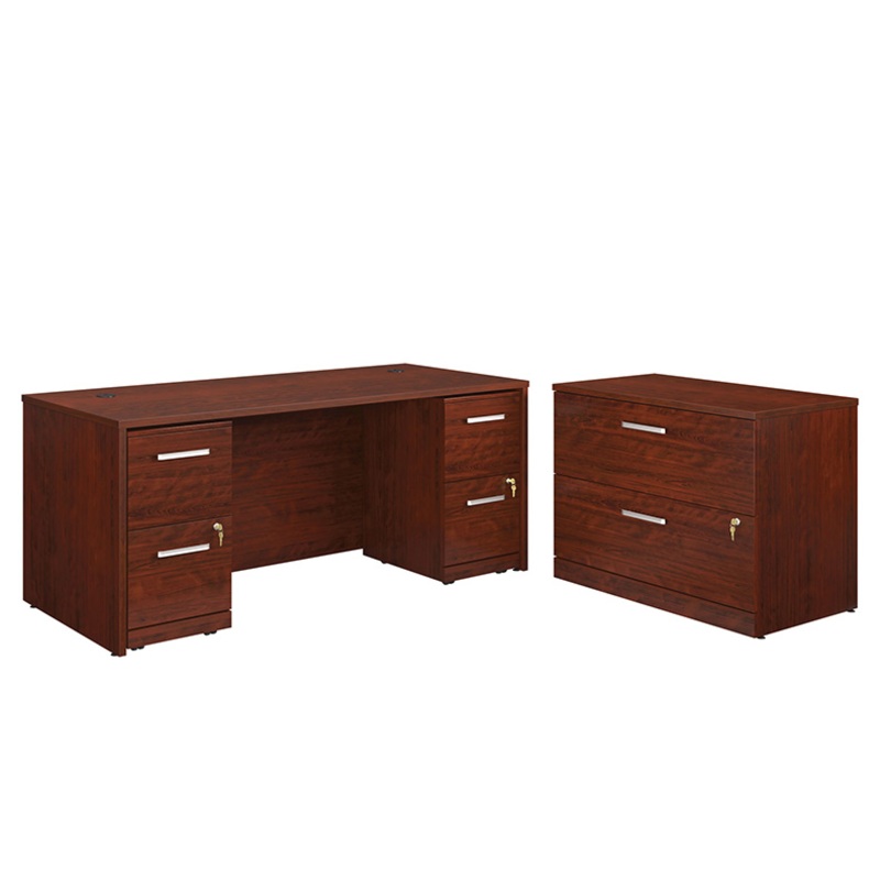 Affirm 72 Desk, Lat File, 2-Drw Ped X2 Classic Cherry (430210) – Sauder