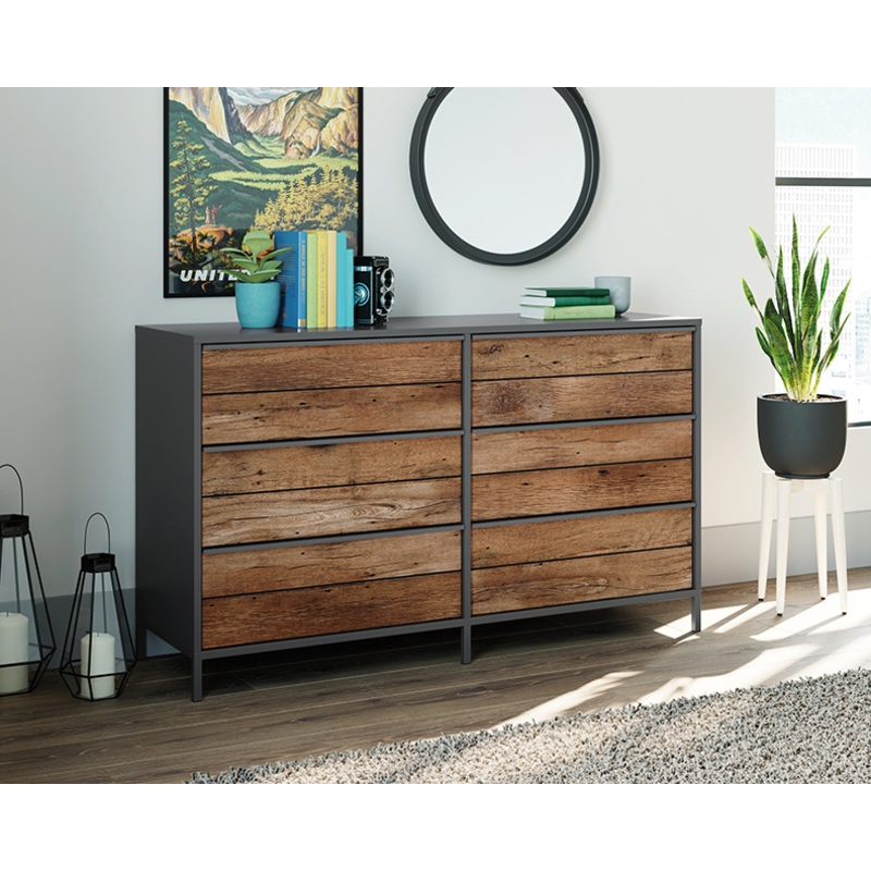 Boulevard Caf 6-Drawer Dresser Black with Vintage Oak (427351)  Sauder