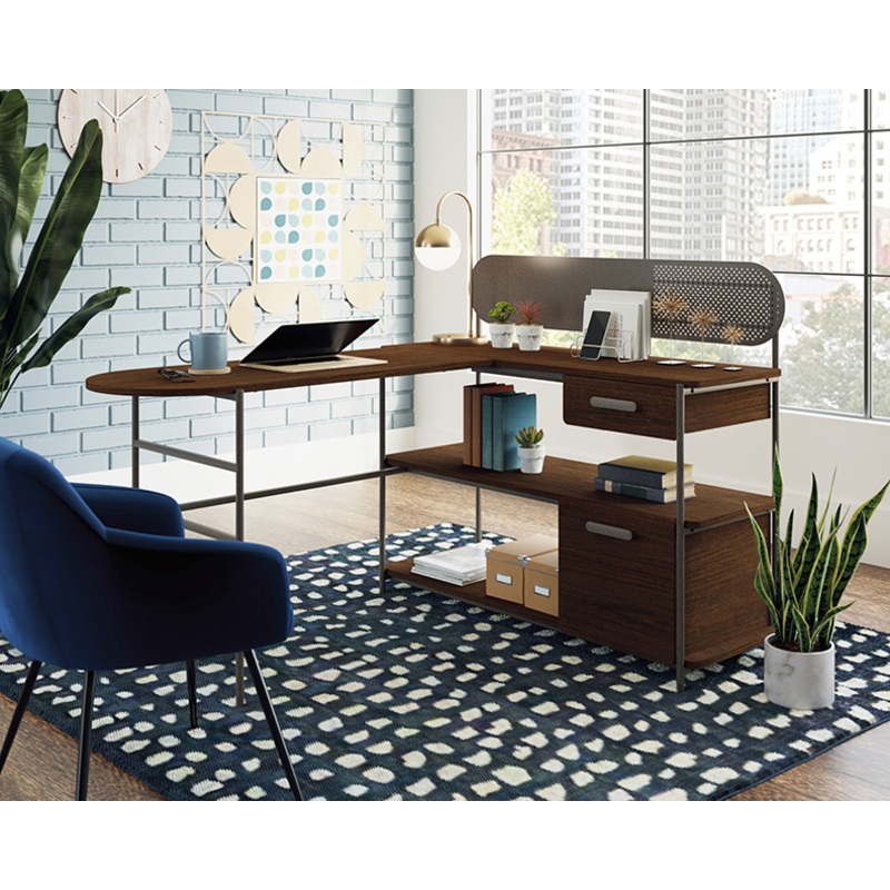 Radial Modern L-Shaped Desk Umber Wood (426026)  Sauder