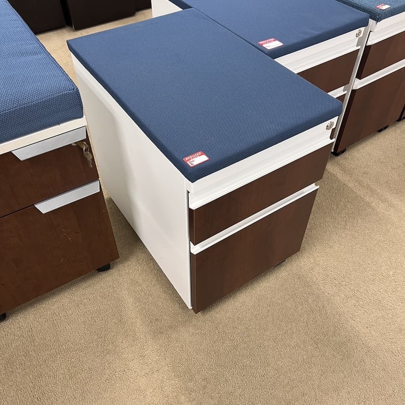 15″ W x 22″ H Haworth Blue Espresso and White Metal Mobile Vertical Pedestal File – Box/File Office Furniture Liquidations