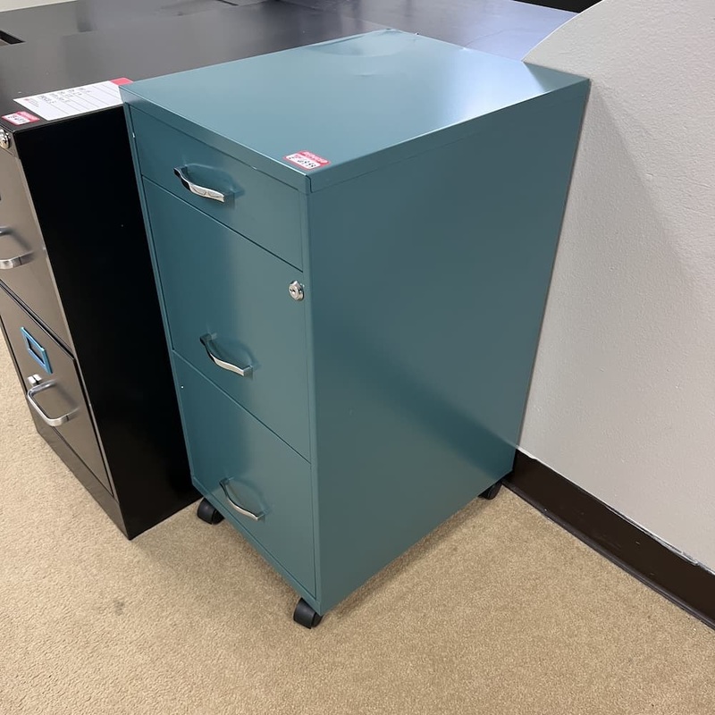 15″ W x 29″ H Teal Metal Mobile Vertical File Cabinet – Box/File/File Office Furniture Liquidations