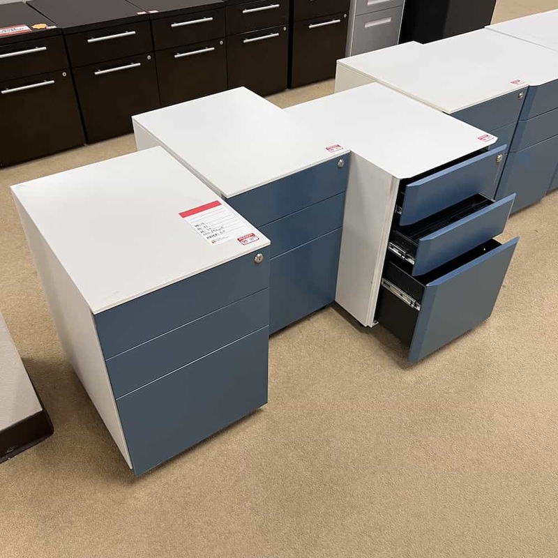 16″ H x 24″ W White and Blue Metal Rolling Vertical Pedestal File – Box/Box/File Office Furniture Liquidations