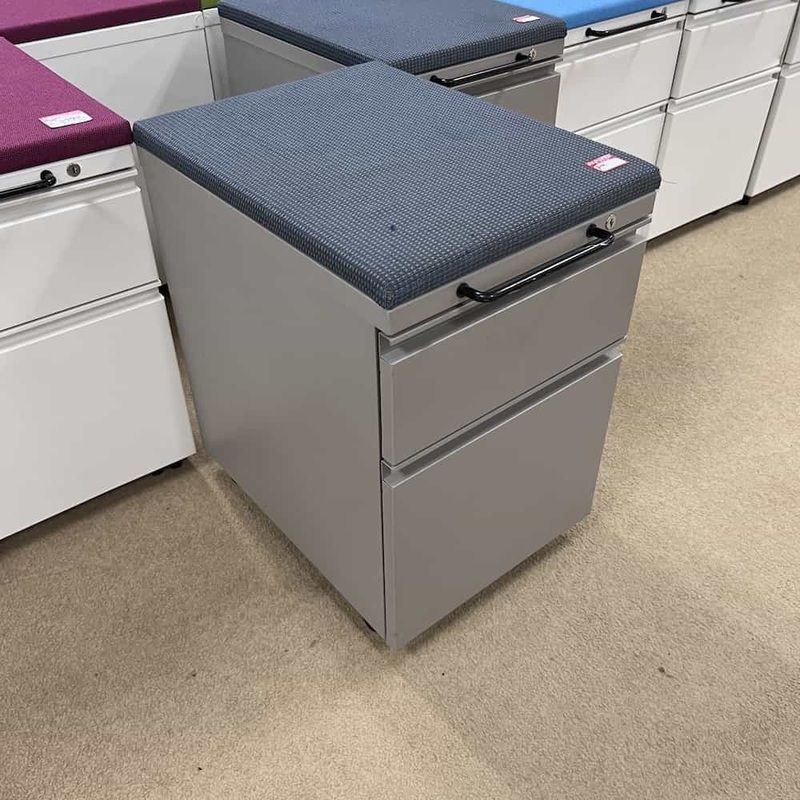 22″ H x 15″ W Herman Miller Taupe Metal and Blue Cushion Top Rolling Vertical Pedestal File – Box/File Office Furniture Liquidations