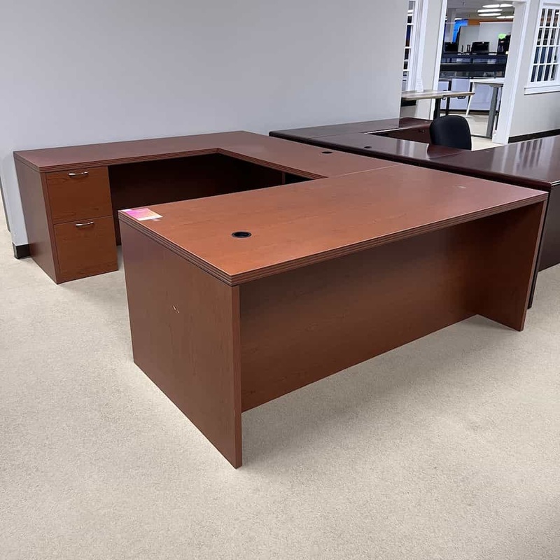 72″ Hon Cherry U-Desk with 2 Pedestal Files – Left Return Office Furniture Liquidations