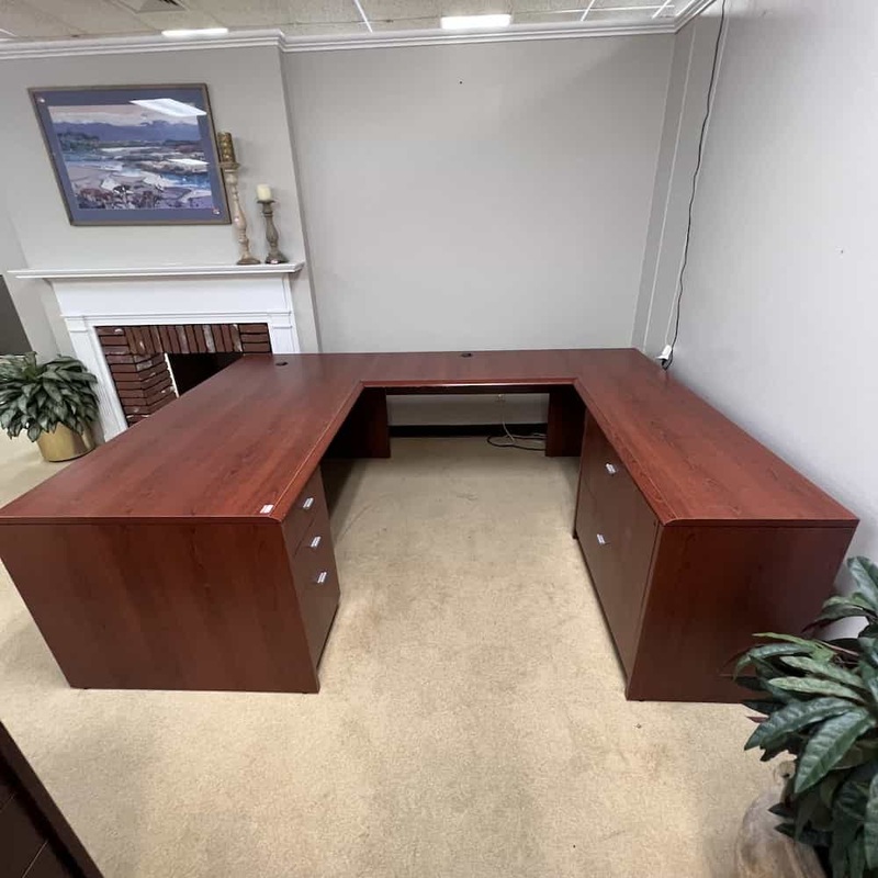 72″ Indiana Furniture Cherry U-Desk with 2 Drawer Lateral – Right Return Office Furniture Liquidations