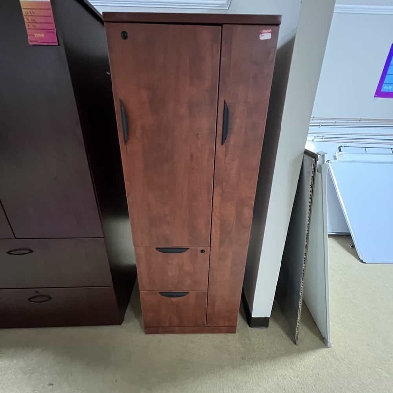 Damaged – 66″ High Cherry and Black Wardrobe and Office Storage Cabinet – File/File Office Furniture Liquidations