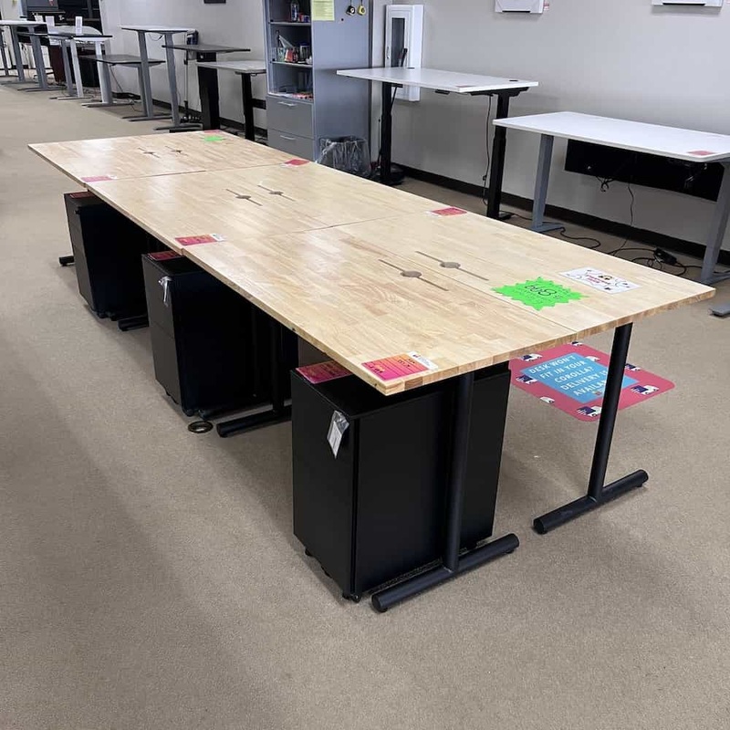 New – 12 ft Maple and Black 6 Person Desk Workstation with 6 Pedestal Files Office Furniture Liquidations