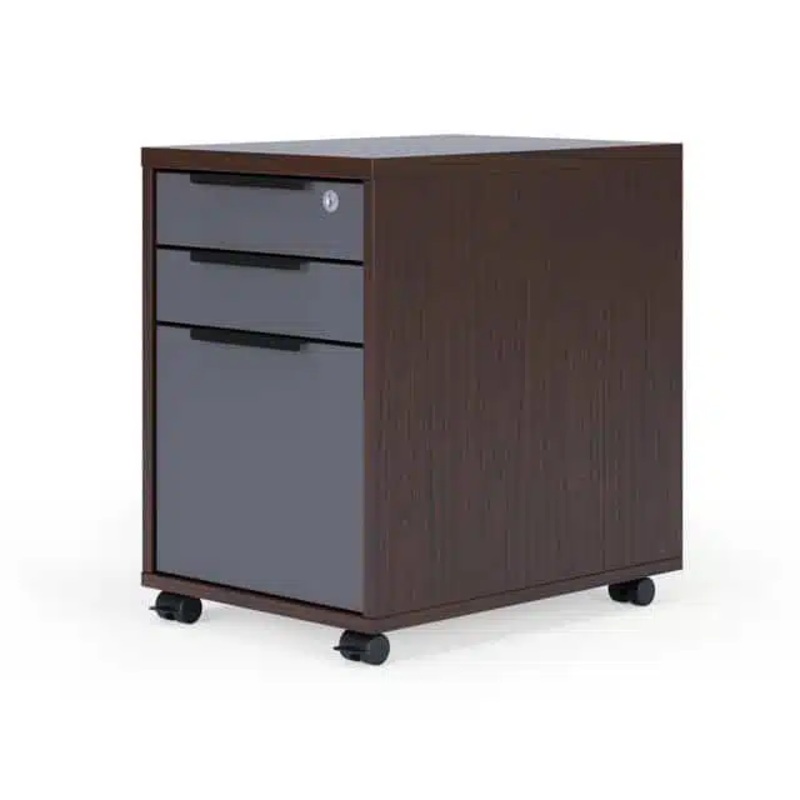 New – 16″ W x 23″ H Lucca Collection Mobile Pedestal, Box/Box/File – Walnut and Charcoal Office Furniture Liquidations