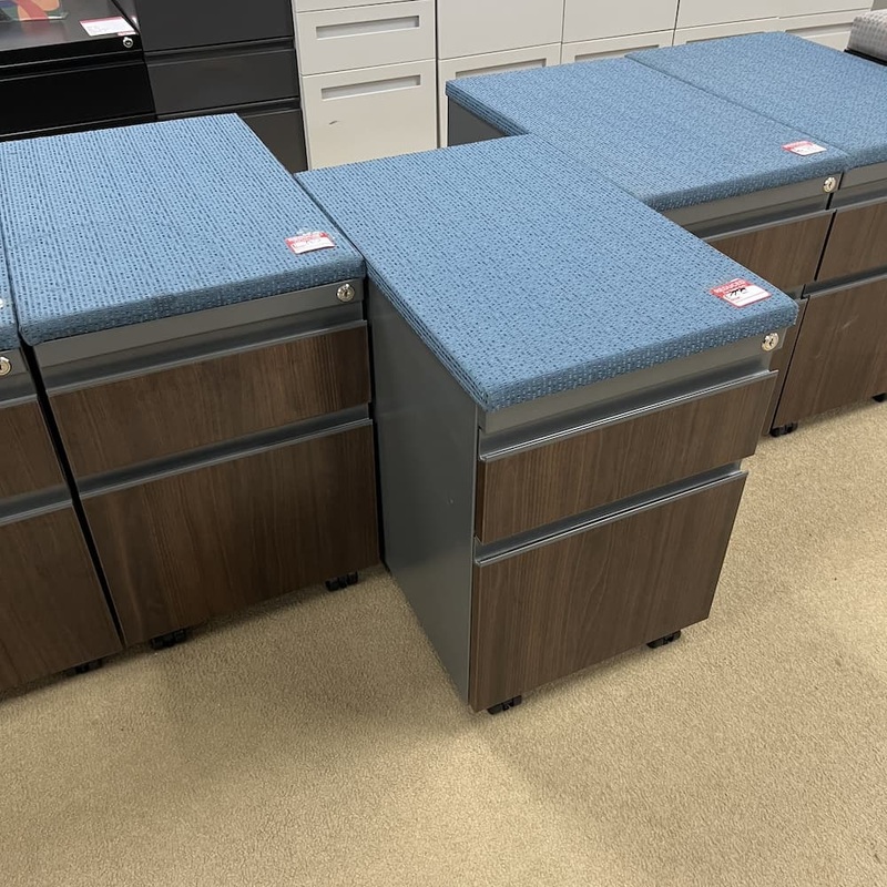 Subscriber Special – 15″ W x 22″ H Haworth Blue Espresso and Grey Metal Mobile Vertical Pedestal File – Box/File Office Furniture Liquidations