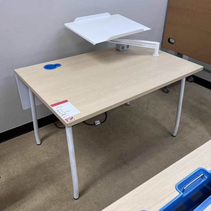 48″ x 30″ Teknion Maple Blue and White Training Table Desk Office Furniture Liquidations