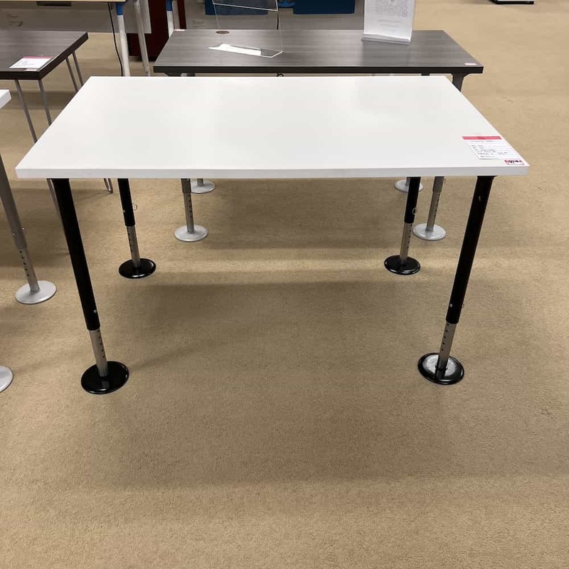 48″ x 30″ White and Black Table Desk with Pin Height Adjustable Legs Office Furniture Liquidations