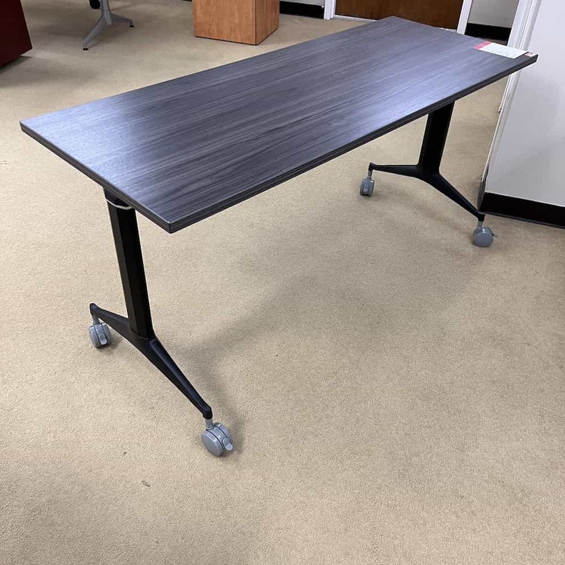 60″ x 24″ Coastal Grey and Black Flip Top Training Table on Wheels Office Furniture Liquidations